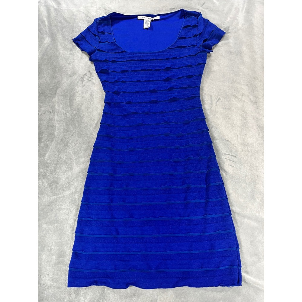 Max Studio Royal Blue Ruffle Tiered‎ Scoop Neck Cap Sleeve Women's Size Sm Dress
